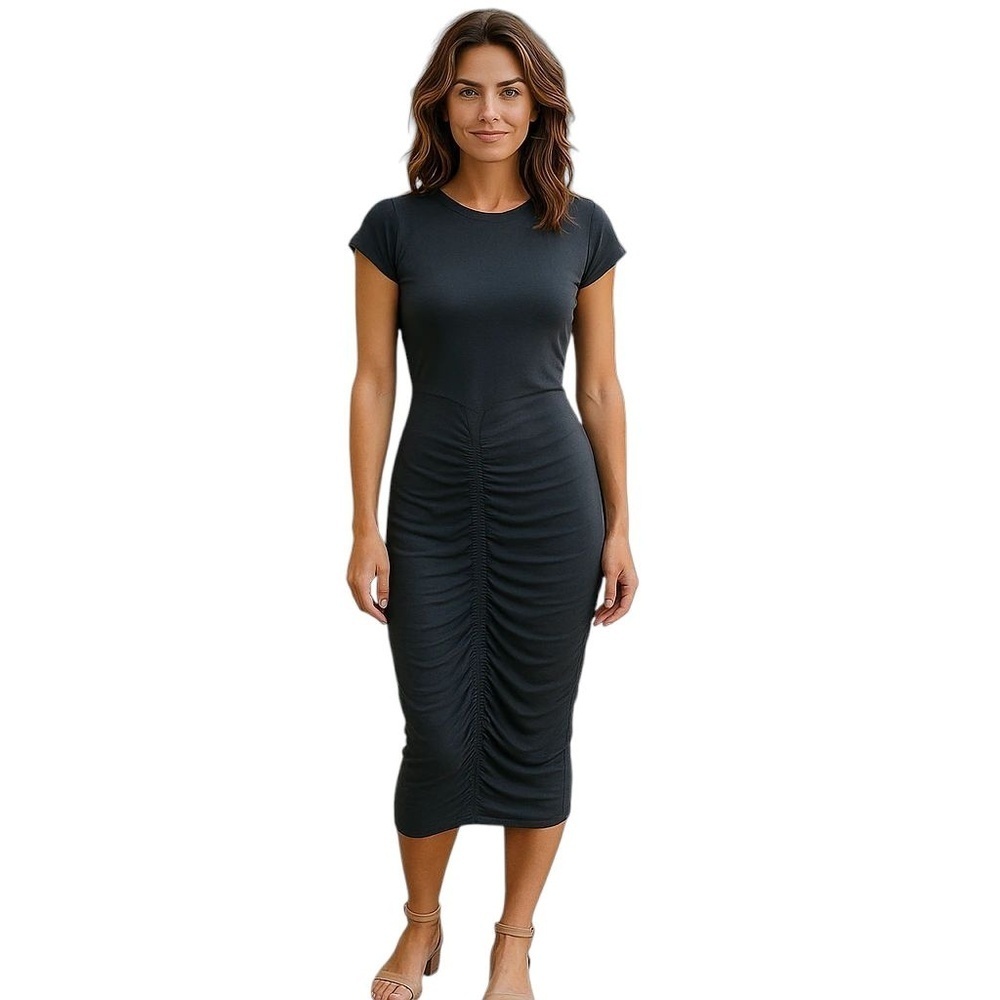 Halogen Black Ruched Bodycon Dress Medium